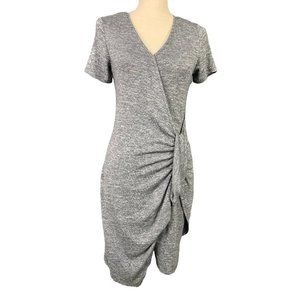 Blu Pepper Stretchy Pull On Bodycon Knit Dress Gray Short Sleeve Ruched Front